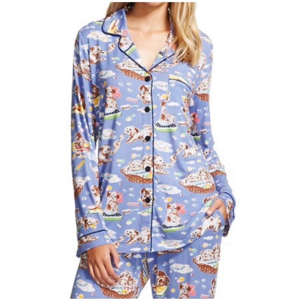 Nick and Nora Pajama Top Dog Grooming Bubble Bath Button Down Size Small - Picture 3 of 10